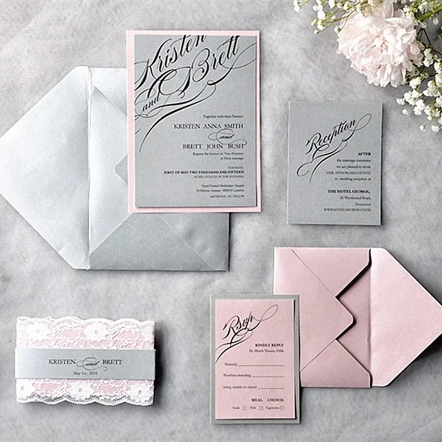 Customized black pink theme luxury suit cards with  envelope and stickers birthday invitation cards for kids wedding invitations