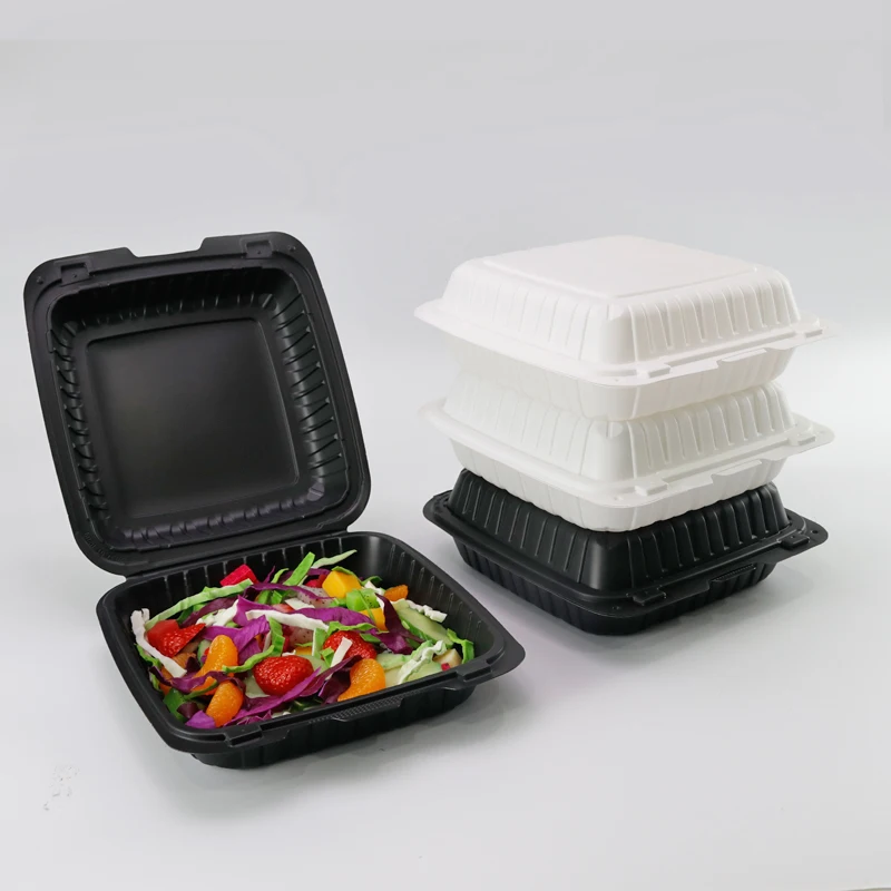 9x9 inch 3 Compartments Meal Freezer Biodegradable Container With lids For Food To Go Plastic Takeaway Lunch Box  mfpp clamshell