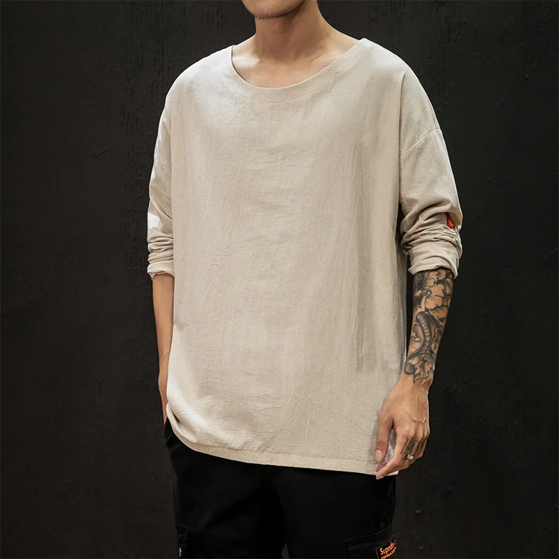 
Китайская фабрика, оптовая продажа, индивидуальная Мужская одежда, рубашка с длинным рукавом, льняная конопляная футболка для мужчин 