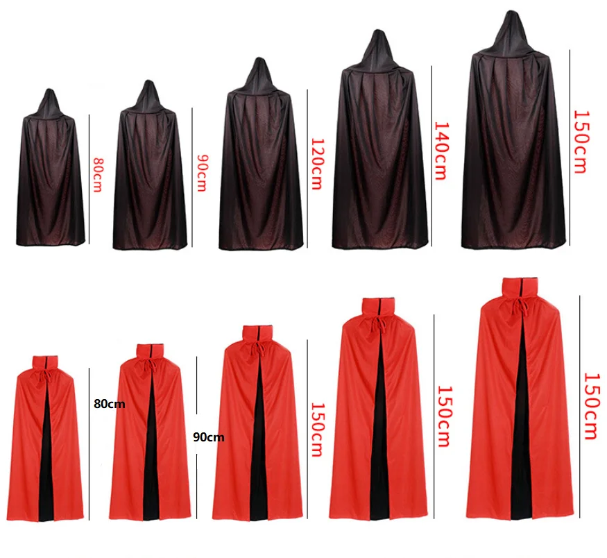Halloween Vampire Cloak Reversible Cosplay Cape Adult Witch Cape Magician Costume Accessories Black Red