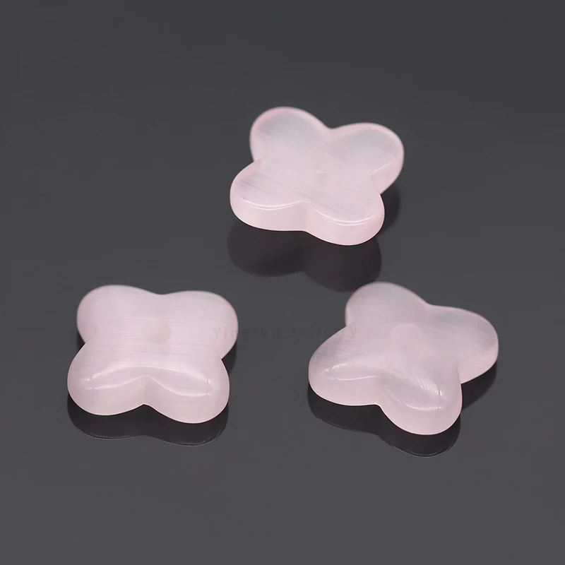 Hot Sale Synthetic Pink Stone Four Leaf Clover Loose Gemstone  with Hole for Jewelry Making