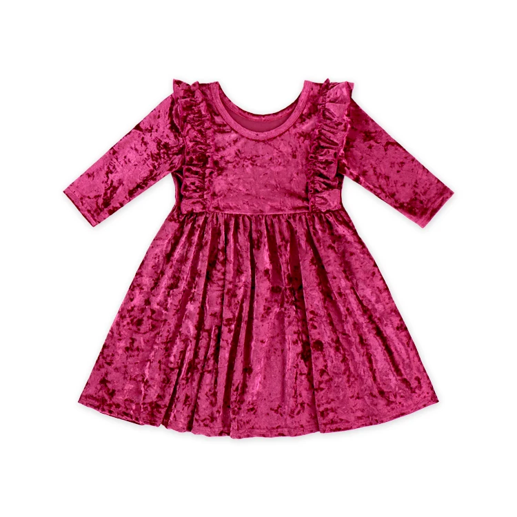 Одежда Yiwu Yiyuan с длинным рукавом детское однотонное бархатное платье бордового цвета для девочек повседневное праздничное вечернее принцессы