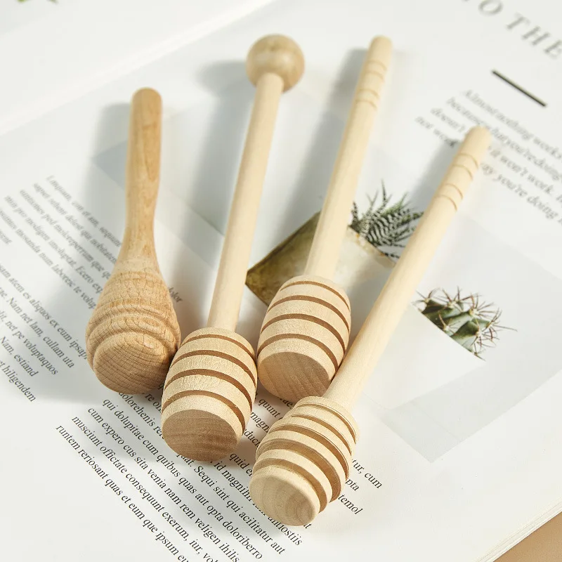 Hot bamboo manual wooden syrup spoon honey spoon wooden honey spoon stirring rod can be customized logo wood honey rod