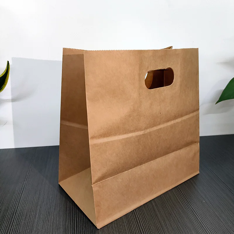 Natural Brown Paper Die Cut Food Service paper bags Custom Restaurant, Bakery, Retail kraft paper packaging carrying bag