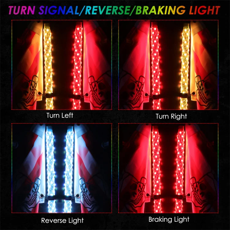 2Pcs 36 Inch 3Ft W/Turn Signal Lights Quick Release Mount W/Remote Led Whip