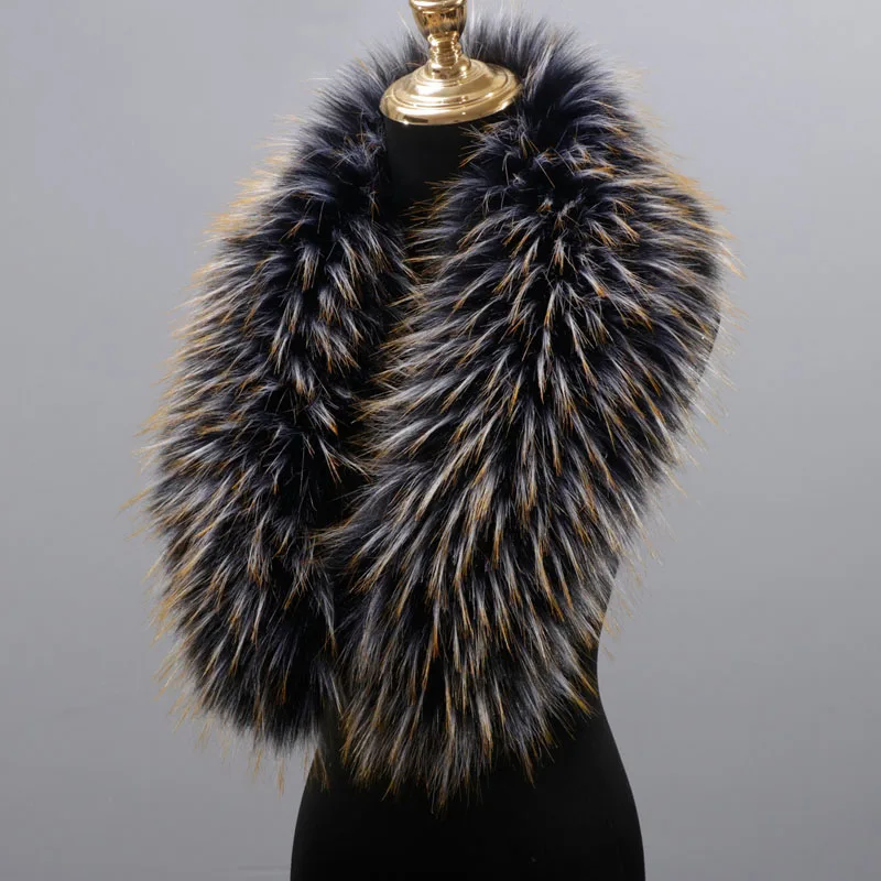 Зимняя куртка для мальчиков и девочек, длинный теплый шарф из натурального меха енота, воротник из 100% натурального меха енота, 50 см