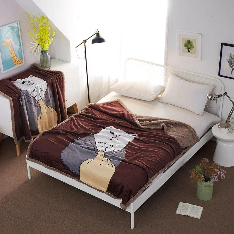 Wholesale Sofa Cute Animal Blanket Fleece Double Thickened Home Office Nap Sherpa Blankets