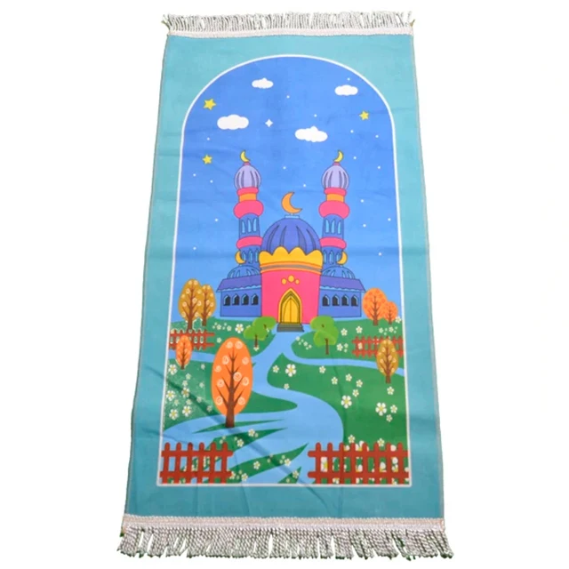 Custom design indoor outdoor kids prayer mat gift set anti slip printed islamic muslim prayer mat for kids