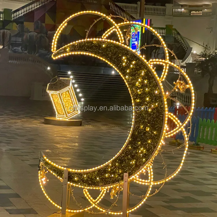 New Design Height 9 Feet Ramadan Eid Moon Motif Lights Shopping Mall Holiday Decoration