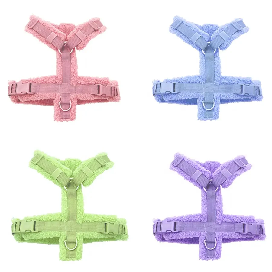 OKKPETS Custom adjustable pet harness Flurry Christmas Winter Warm imitation rabbit faux fur No-Pull dog harness and leash set