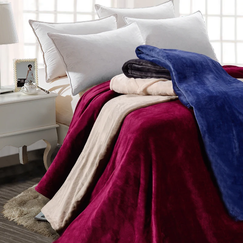 Custom Size Blanket 100% Brushed Polyester Bed Blankets For Winter King Size Woven Quilt Plain Color