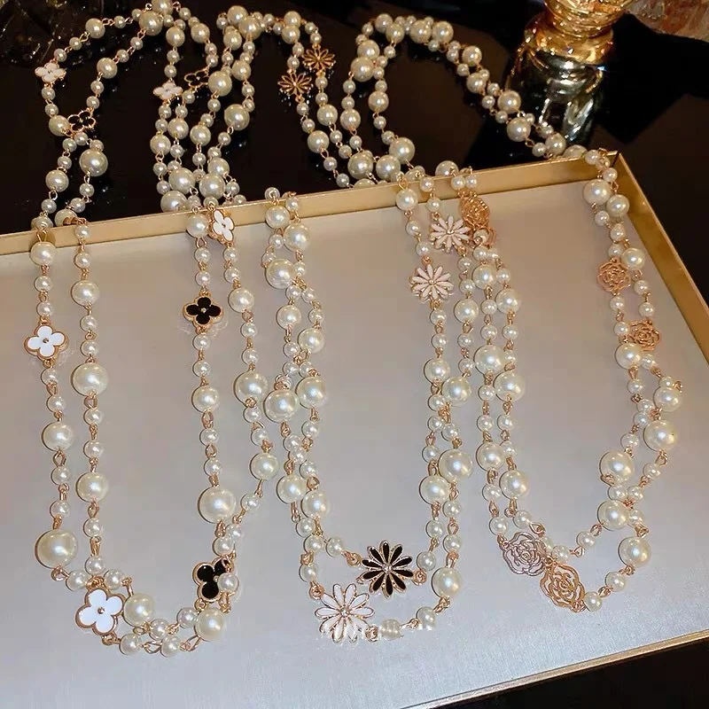 Fashion Clothing Chain Synthetic Pearl Necklace Long Elegant Luxe Sweater Chain