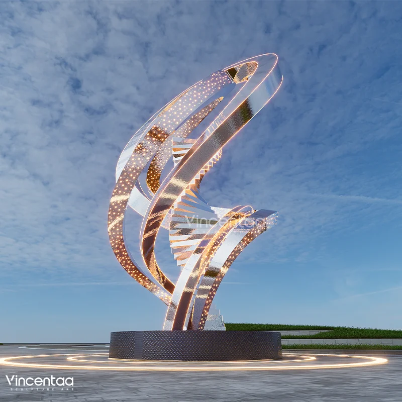 Vincentaa Custom Stainless Steel Light Sculpture Art Spiral Sculpture Products Metal Modern Art