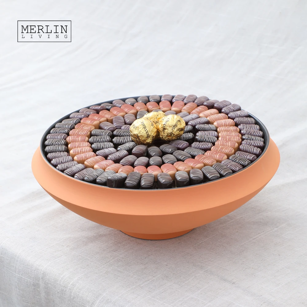 Merlin Living Hand Shaping Chocolate Ceramic Fruit Plate Nordic Ceramic Home Decor Fruit Plate Chaozhou Ceramic Factory
