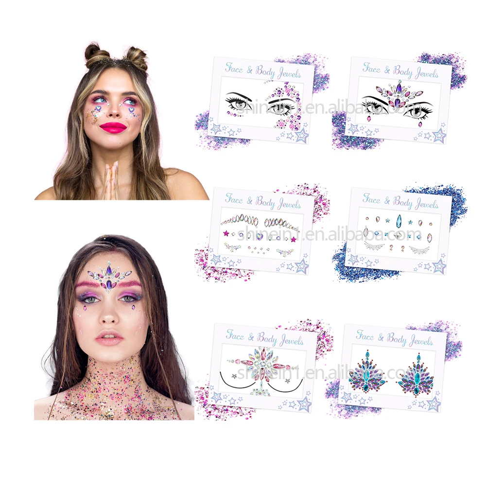 Best Sale Diamond Crystal Face Gem Sticker Adhesive Rhinestone Face Jewel Stickers for Decoration