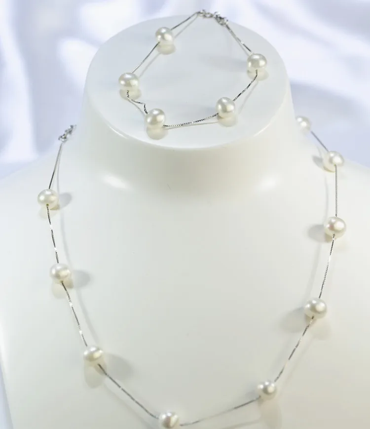 FEIRUN 8mm AA near round 100% Natural Freshwater Pearl Jewelry Sets For Women Elegant 925 Sterling Silver