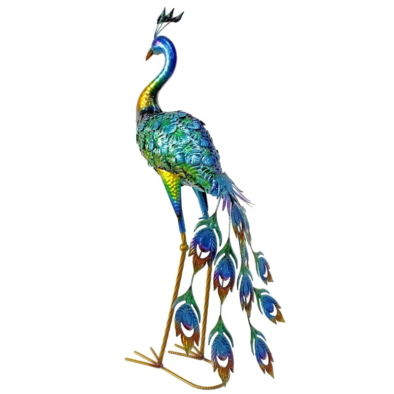 hand painting outdoor statue lawn decor iron metal garden Peacock Bird