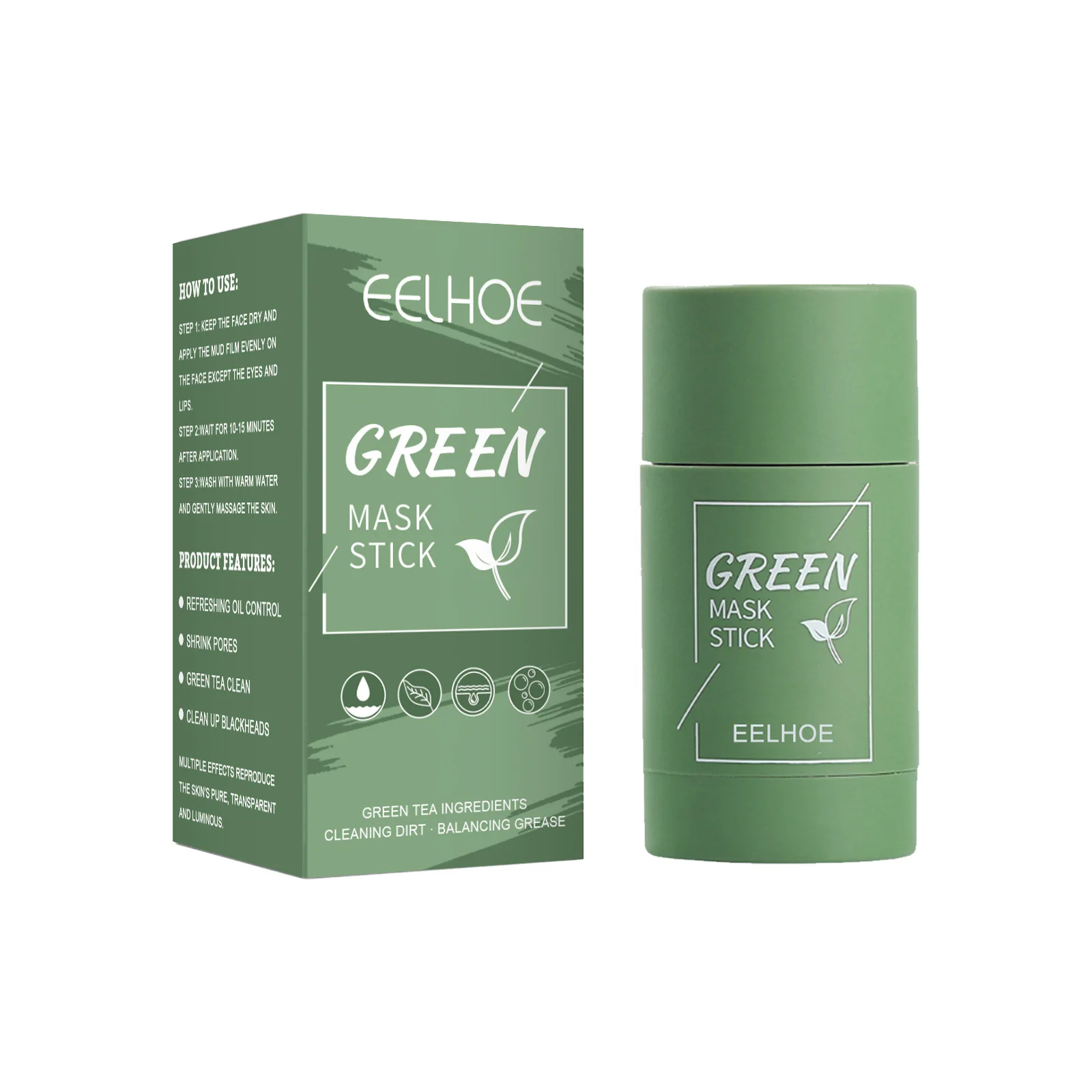EELHOE Green Tea Mask Stick Cleansing Whitening Acne Mud Mask Skin care Lazy Facial Mask Stick