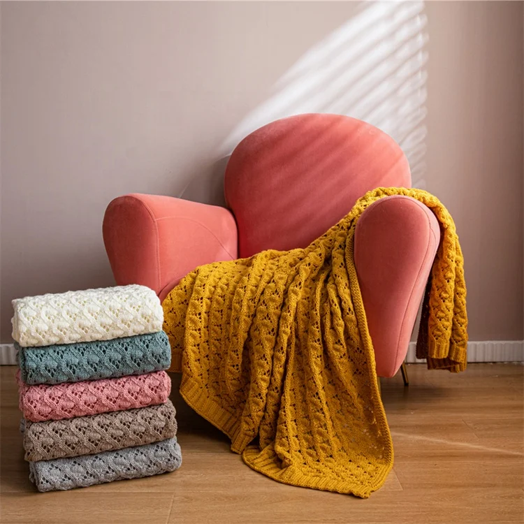 New Multicolor 100% acrylic super soft Hollow out knitted blanket LES