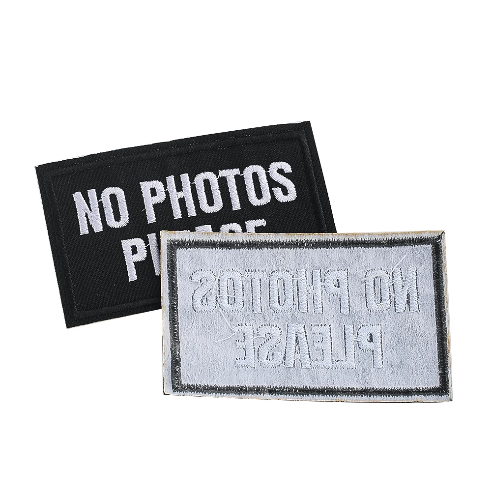 Wholesale black letter No Photos Please embroidered patch appliques badges Sewing Supplies clothing decoration iron on Hoodie