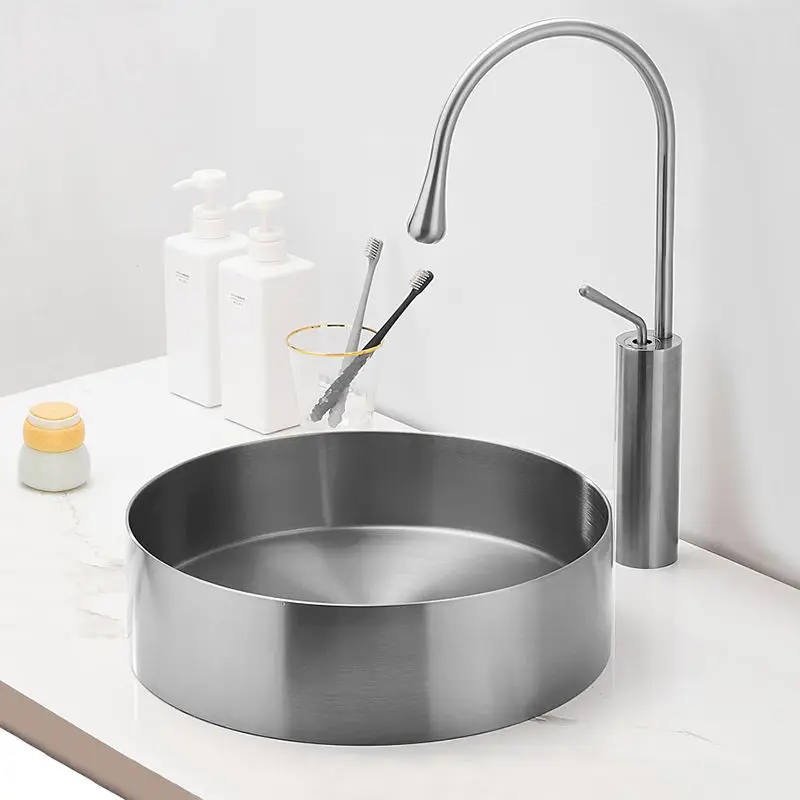 Single Bowl round 304 Stainless Steel Kitchen Sink above Counter Installation with One Hole