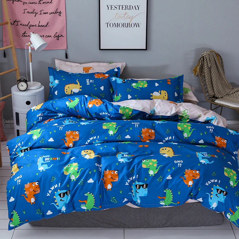 home textile wholesale factory printed microfiber 3pcs and 4pcs kids cartoon  bed bedding duvet cover set