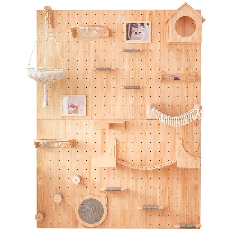 DIY splicing design Solid Wood Cat Climbing Frame Column Wall Wood Pet Furniture Mounted Cat Wall Shelves