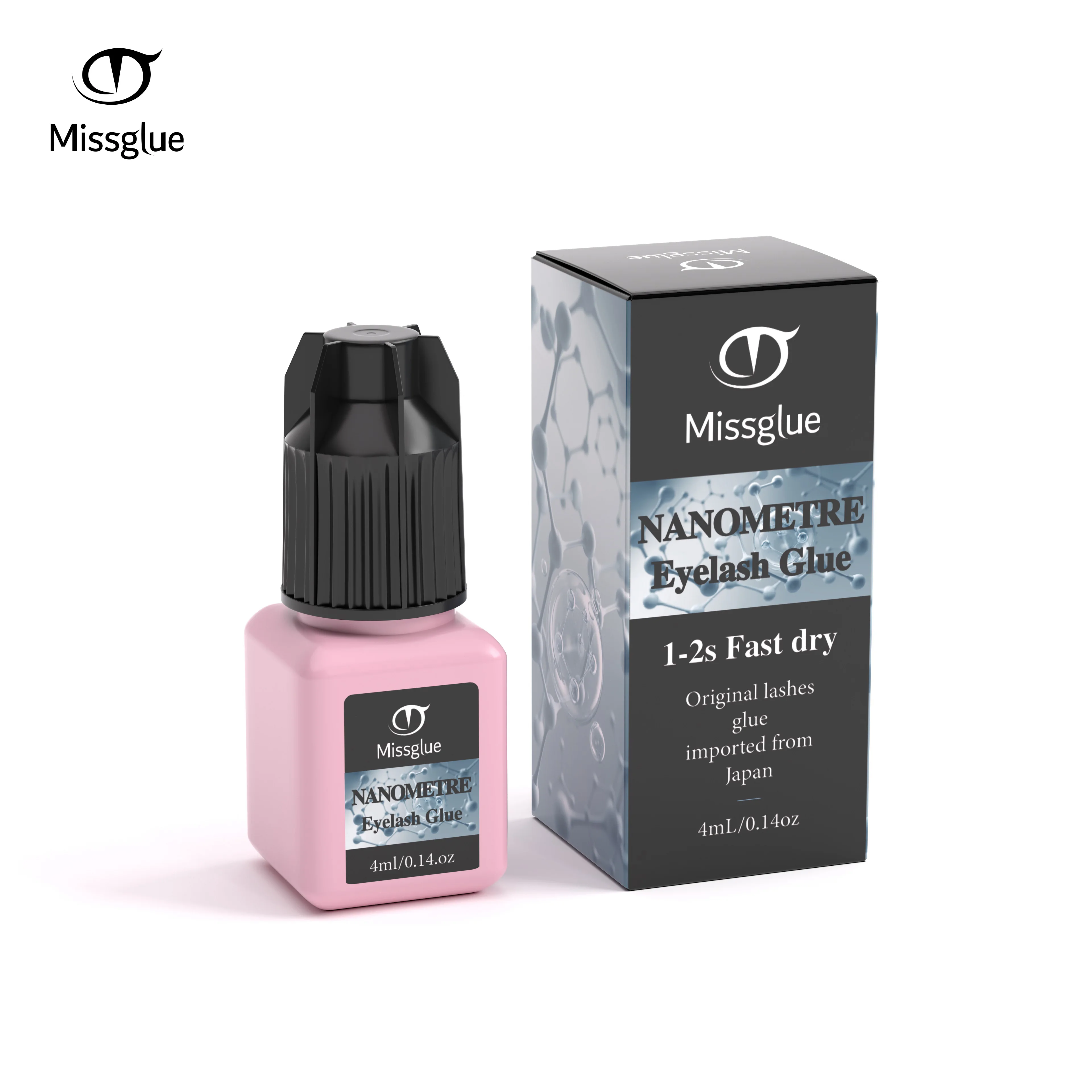 Missglue Custom logo Low Humidity Professional Fast Drying Eyelash Extension Adhesive Waterproof Nanometer Black Eye Lash Glue