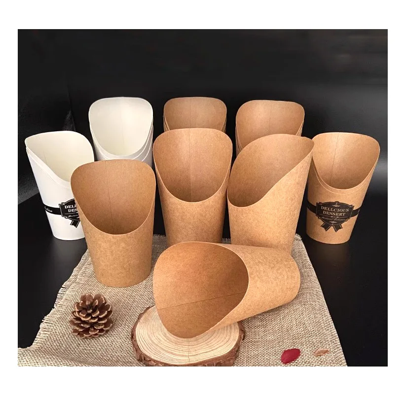 Easy To Use Disposable Hot Barbecue Chips And Nuggets Cup Water and Oil Proof French Fries Kraft Paper Cups
