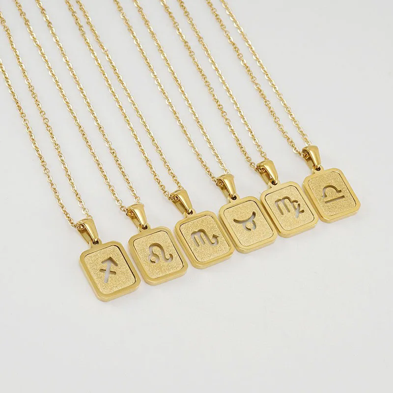 12 Zodiac Classic Hollow Out Constellation Star Sign Astrology Gold Plated Stainless Steel Pendant Necklaces Women Jewelry