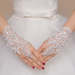 New Short Fingerless Lace Bridal Wedding Gloves Women Wedding Accessories Embroidered Bridal Tulle Hand Gloves Wrist Length