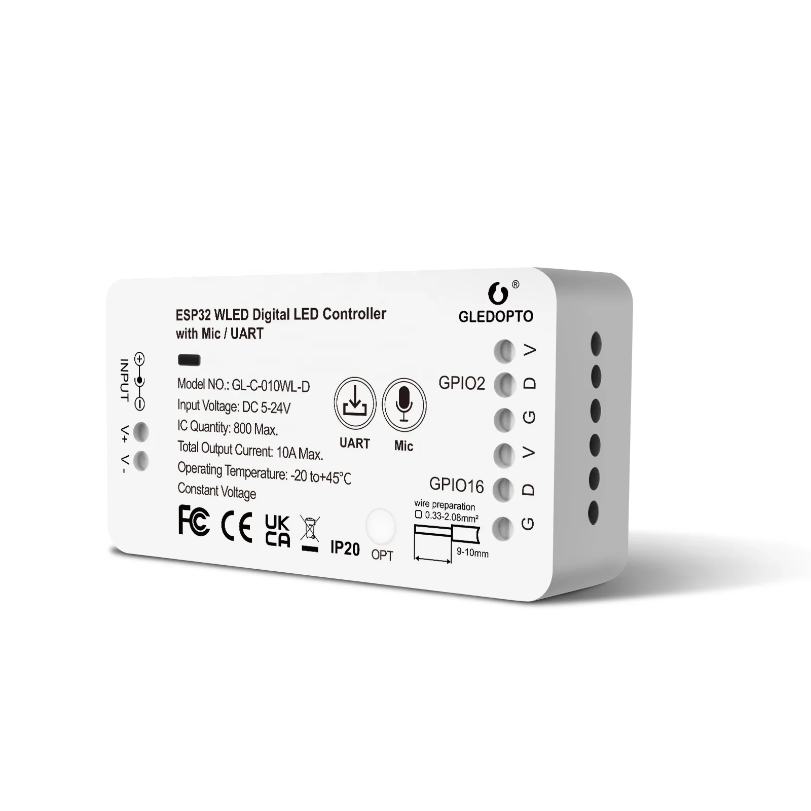 ESP32 WLED Digital LED Strip Controller Mic version DC5~24V max 10A works with SM16703P SK6812 WS2811 WS2812B FL19038 etc