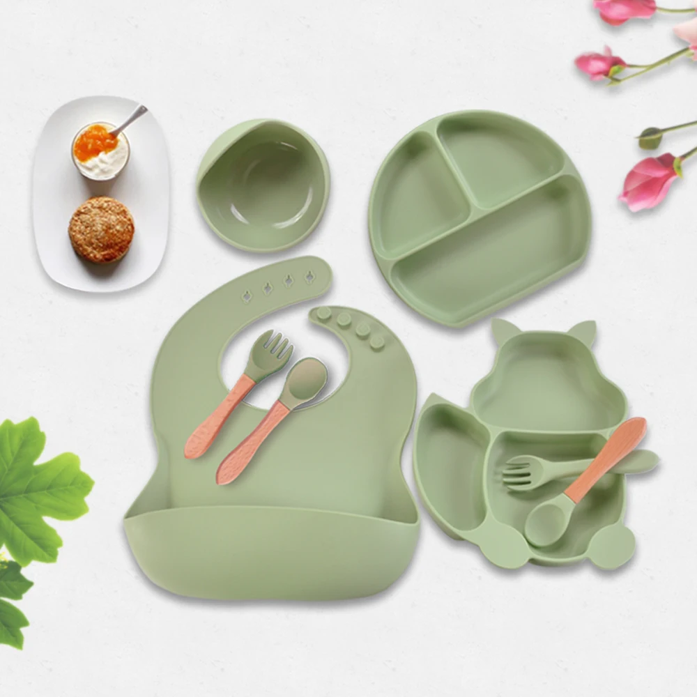 New BPA Free Baby Bottle Bowls Spoon Plate Silicone Baby Feeding Set Tableware Gift