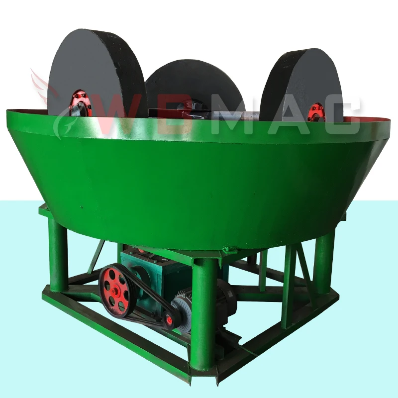 Wanbo gold three wheels wet pan mill,gold milling grinding machine/Three roller gold mill