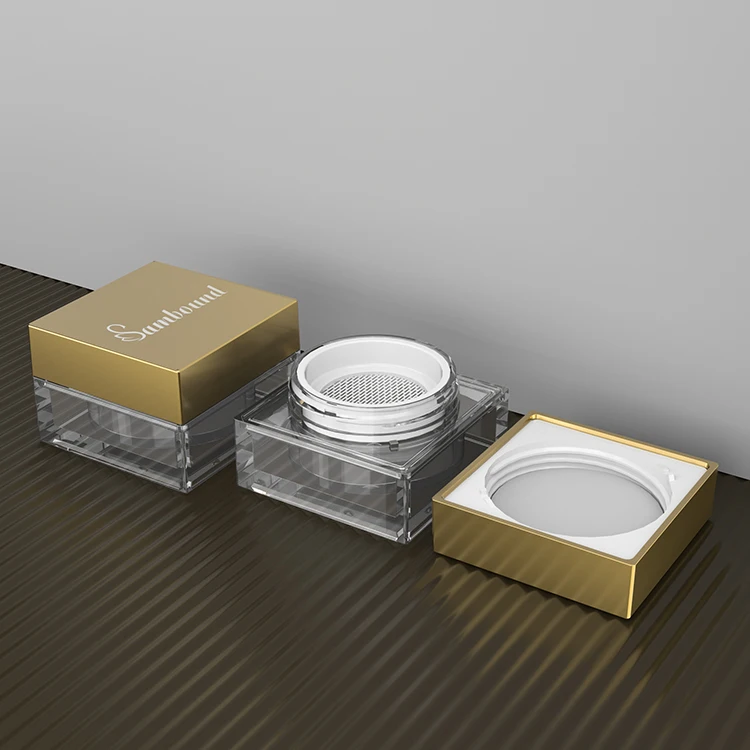 Custom Square Plastic Loose Powder Compact With Puff Jar 12.6ml Loose Compact Powder Case