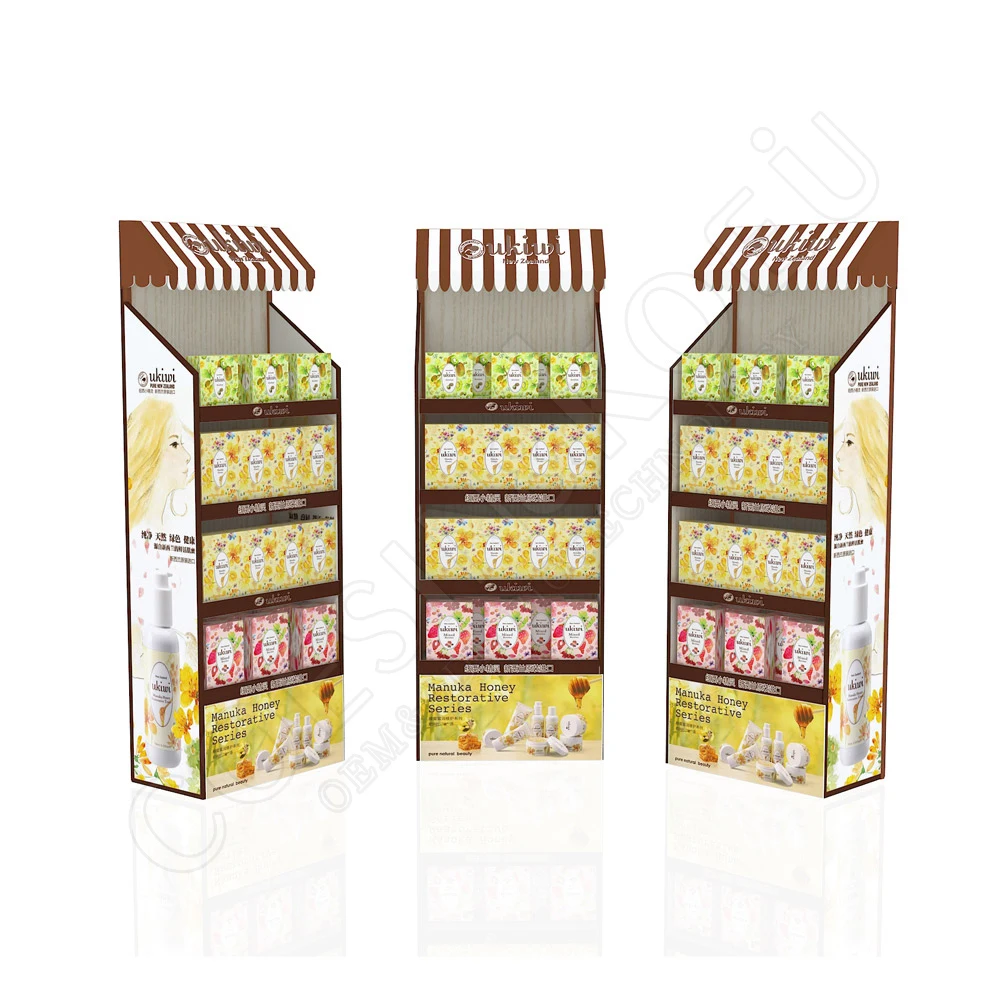 Creative Custom Mall wooden candy cart ornate metal material beauty care products skin care display for promotion with wheel