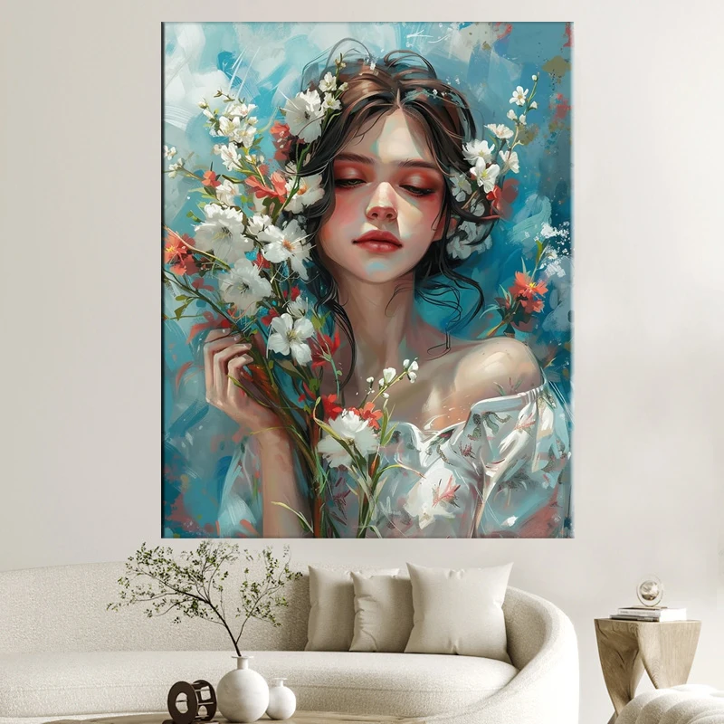 Painting by Numbers for Adults Pretty Girl in White Dress Flowers Series 40x50cm Customized Painting By Numbers Bedroom Decor