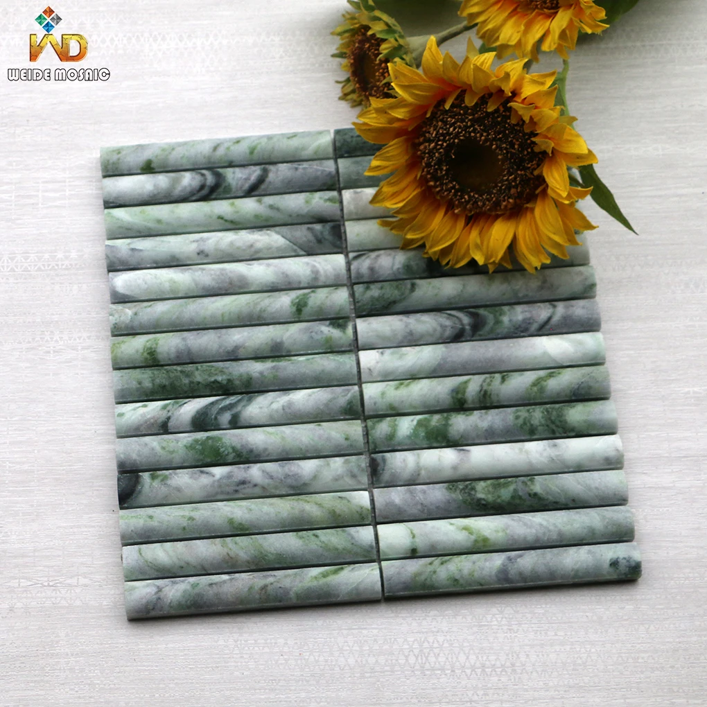 Cold Emerald Arch Marble Mosaic Tile Green Curved Stone Mosaic Tile Strip Dimensional Wall Tile