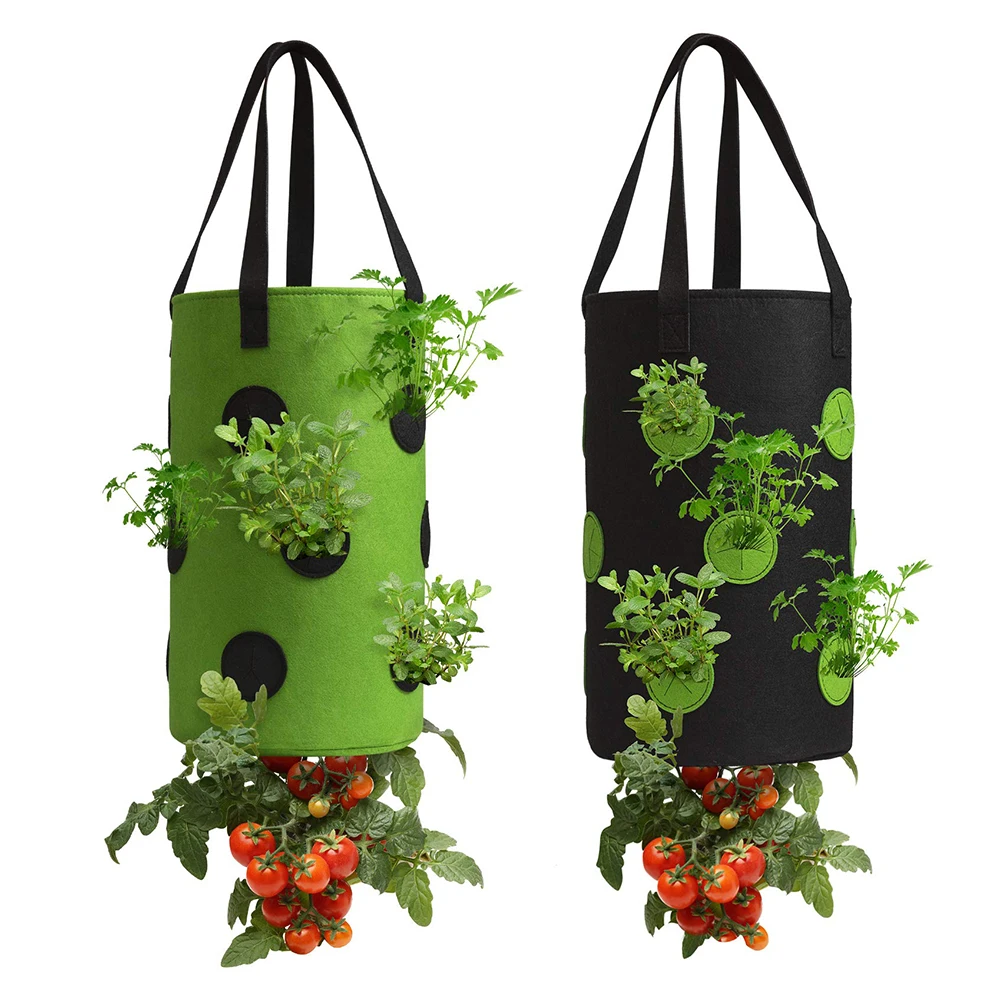 Оптовая продажа садовый 3 галлона войлочный настенный мешок для выращивания помидоров перевернутый кашпо клубника