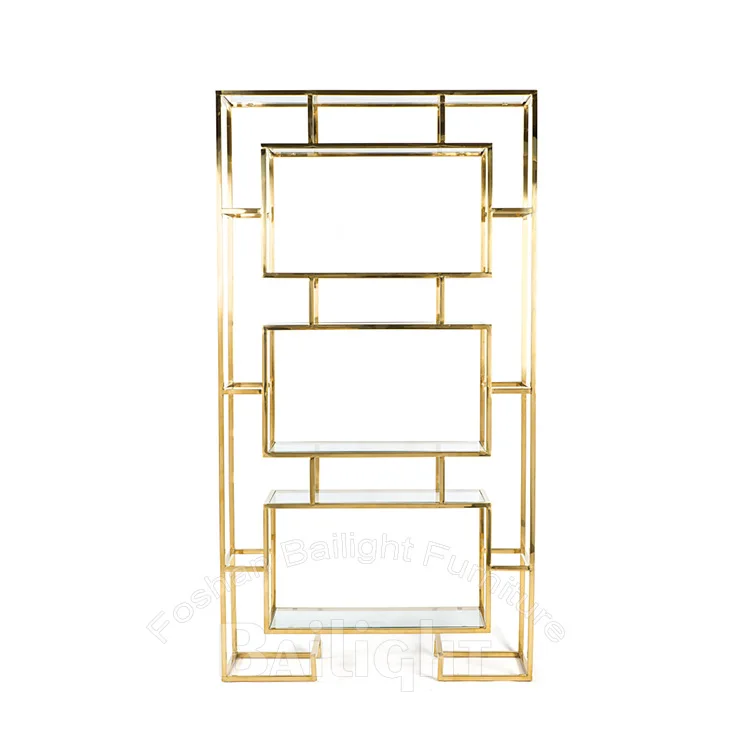Party stainless steel frame high metal gold bar wine shelf