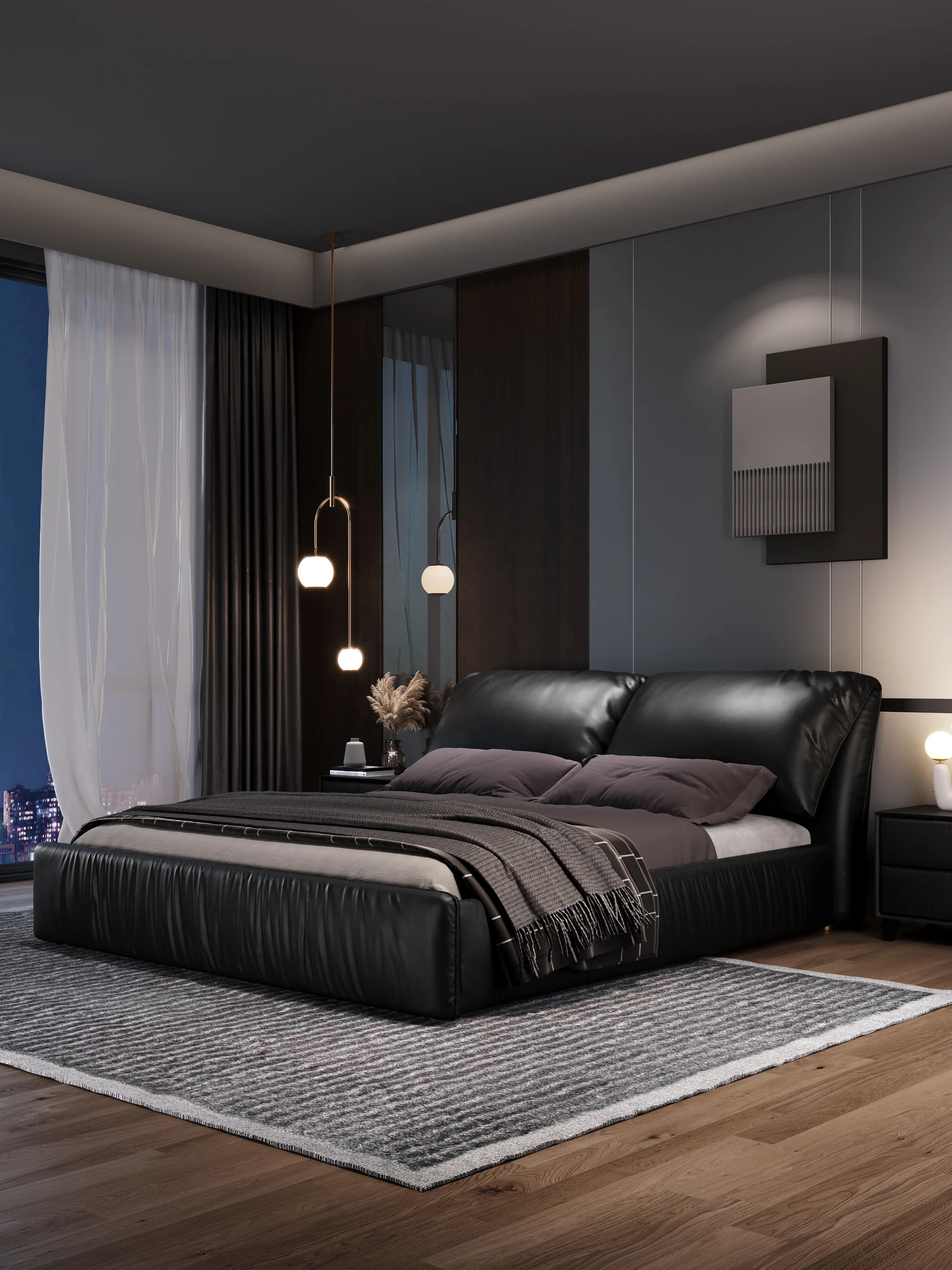 Cow Leather Up-holstered Beds Customized Color Queen Full Space Storage Bed Floating King Size Bedding Set with Nightstand