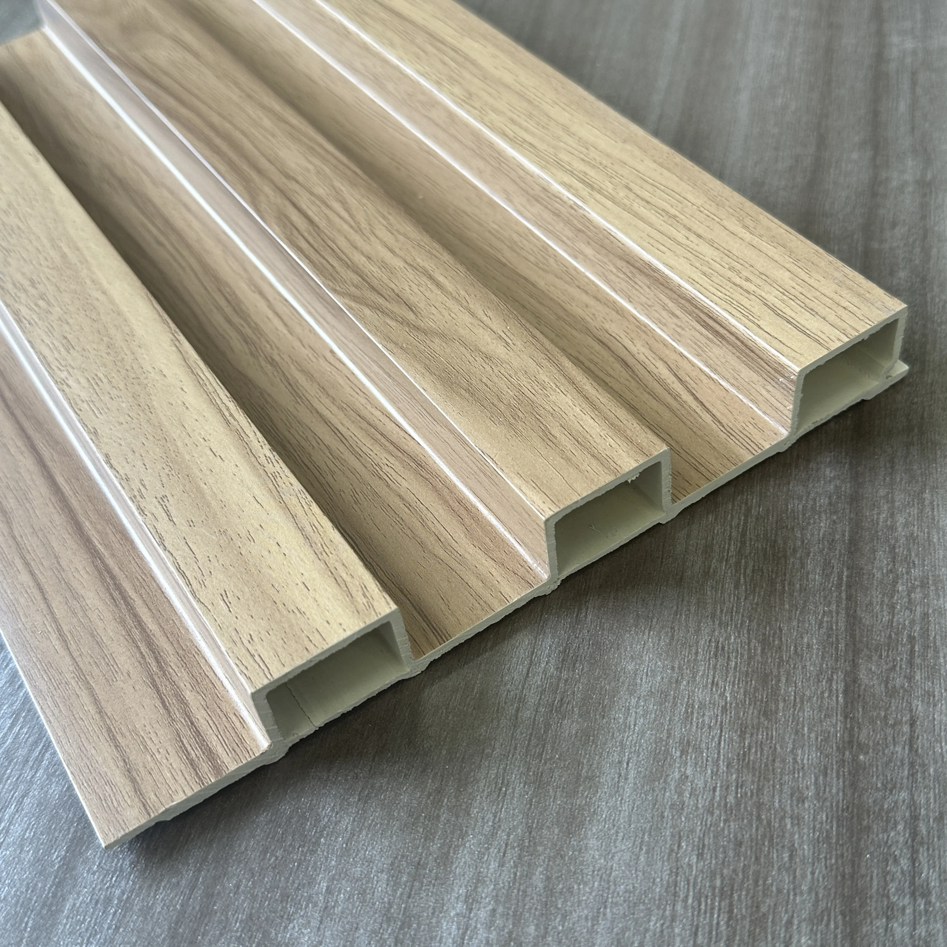 Wood Plastic Wpc Fluted Laminated Decoration Timber Cladding Wpc Interior Indoor Hollow Water-proof Wpc Wall Panel Led Light