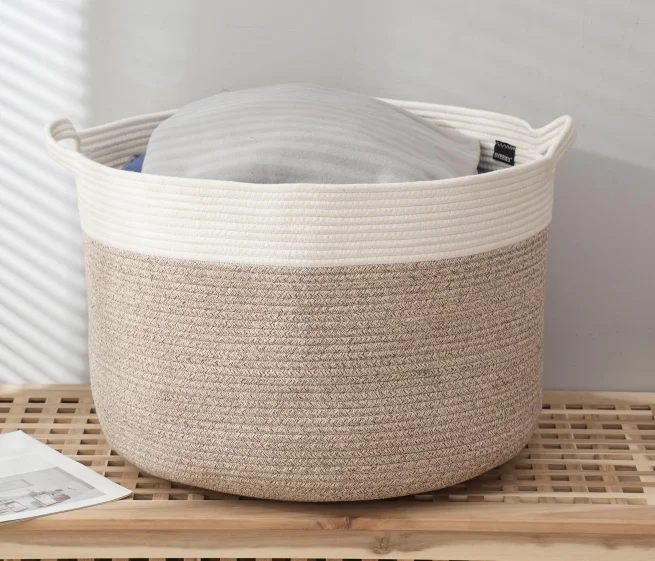 2023 best selling large storage basket folding gift cotton rope laundry storage basket with handles foldable toy storage boxes