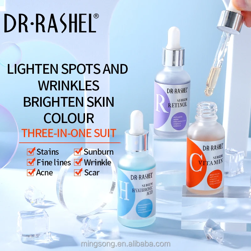 Dr Rashel 3 PCS Brightening Anti Aging Acne Scar Repairing Face Skin Care Serum Vitamin C Retinol Facial Serum Set