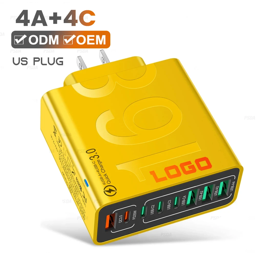 US PLUG 150W USB Muti 8 Ports 4A+4C Fast Charging PD Wall Mobile Phone Adapter for iPhone16 15 14 Pro Xiaomi Samsung Oneplus