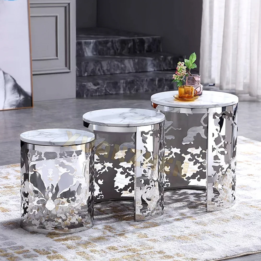 Living room furniture stainless steel stone modern metal small side tables marble side table luxury corner side table
