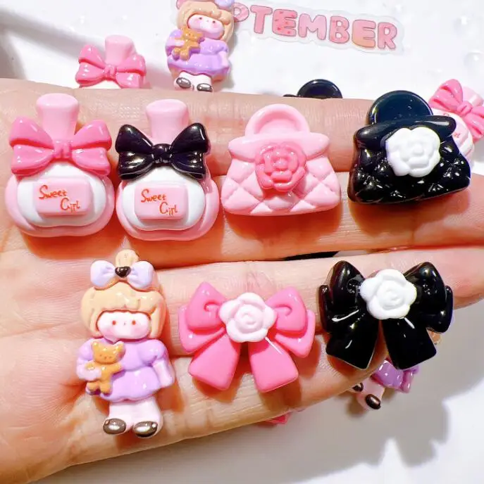 Manufacturer Resin Flat backs Cute Girl Bag Bowknot Resin Cabochons Crafts Necklace pendants earrings phone case