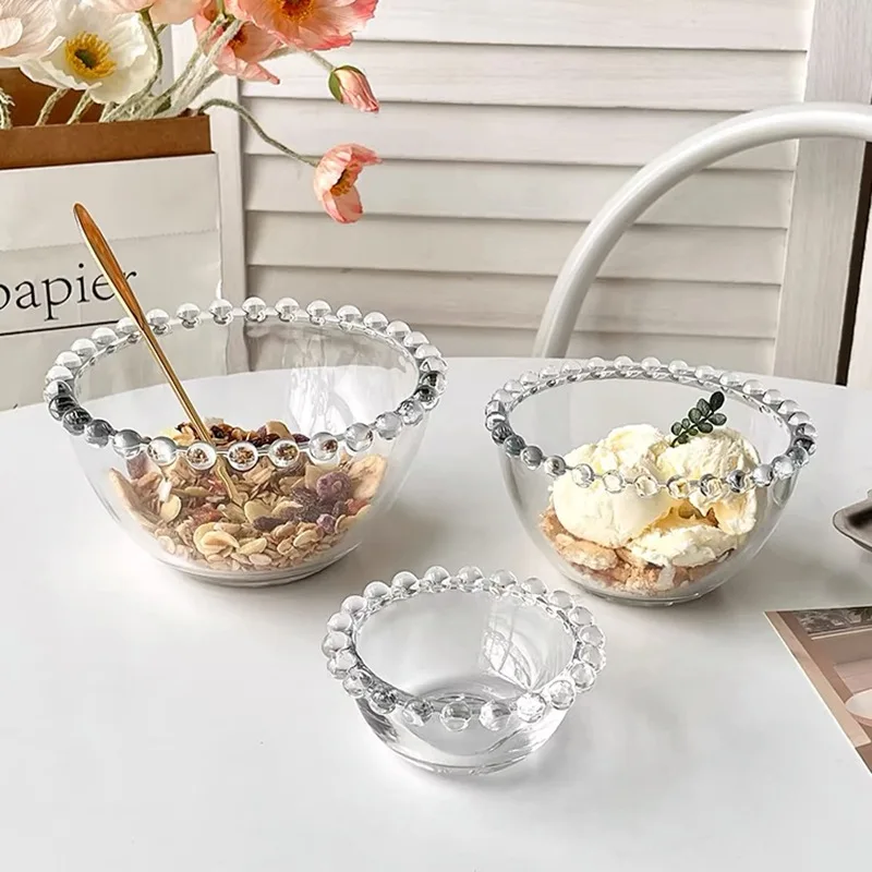 Pearl-rimmed glass Dessert ice Cream Bowl Yogurt  Fruit salad bowl Breakfast cereal bowl