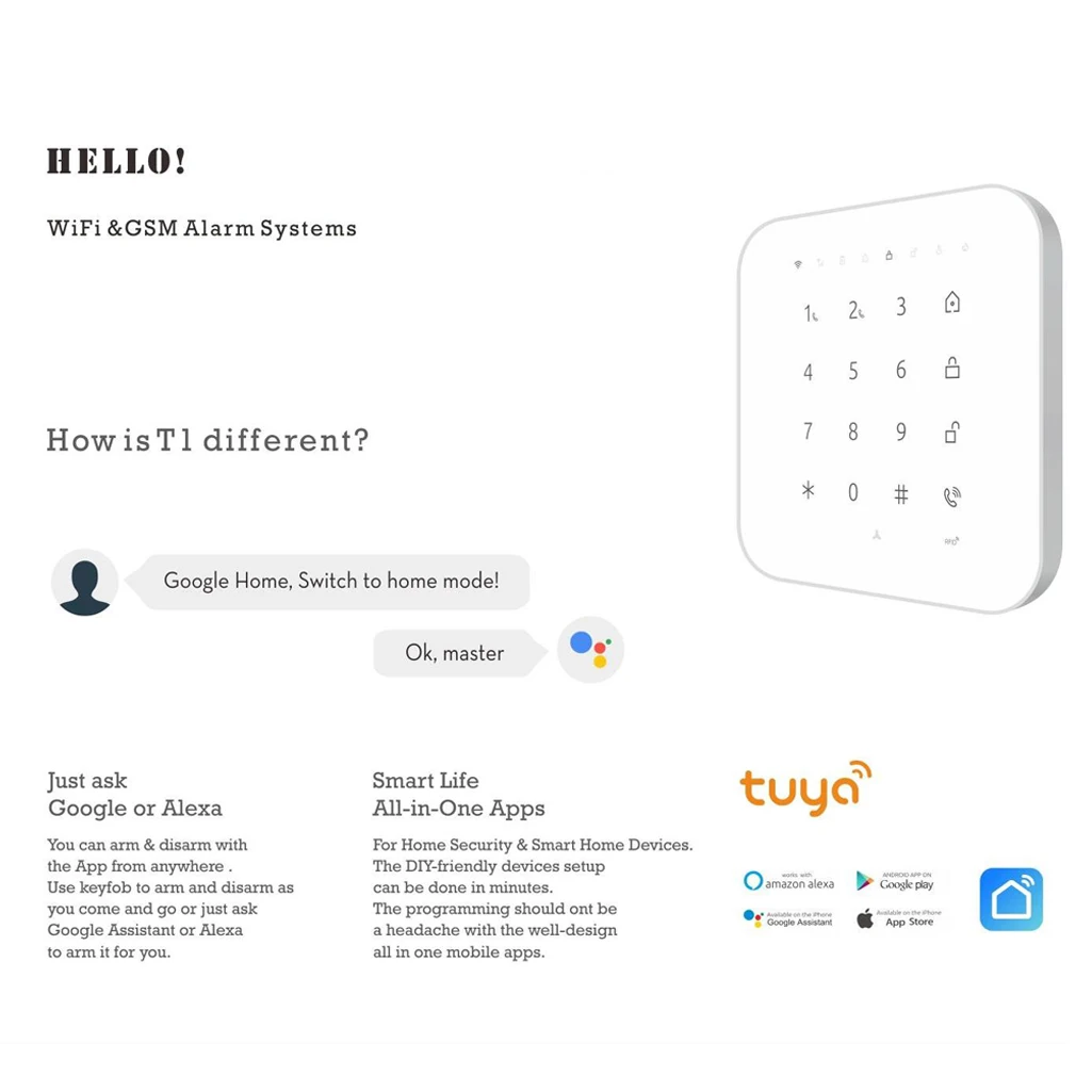 2022 DIY remote control Tuya smart  WiFi GSM home alarm kit Touch Screen Security alarm system For Home