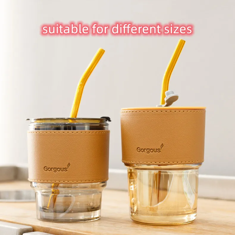 Croco  Pu Leather Cup Holder Portable Glass Bottle Leather Case Eco-friendly Coffee Cup Holder Bottle Leather Cover